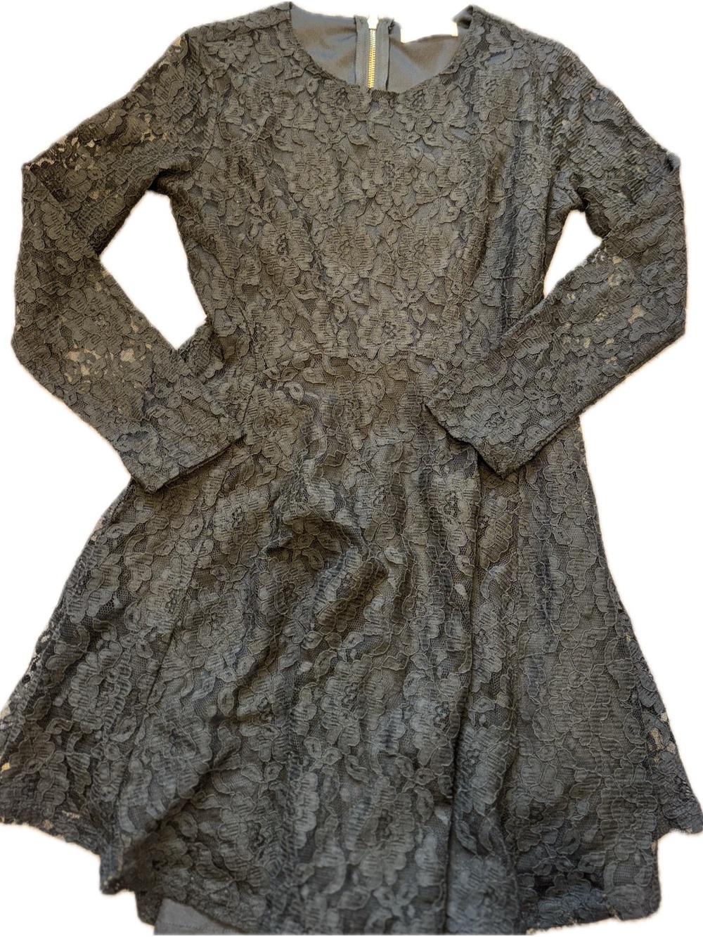 Women's Lace Long-Sleeve Fit & Flare Dress - Gray
